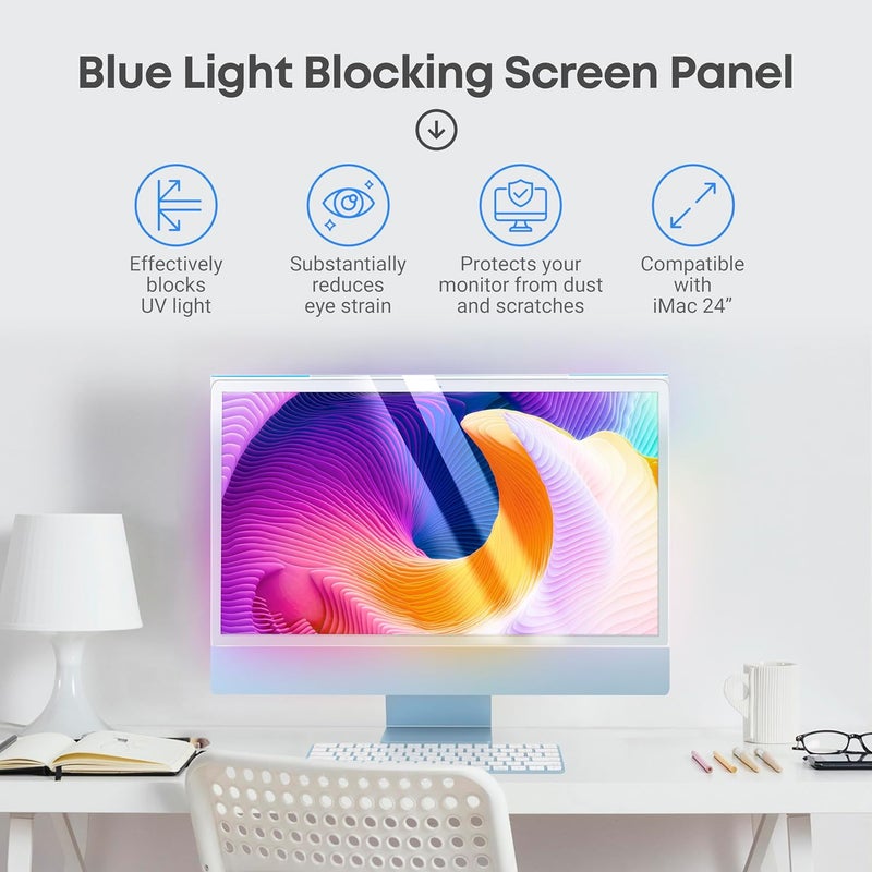 فينتيز واقي شاشة VINTEZ من الضوء الأزرق متوافق مع iMac 24 بوصة (2021، 2022، 2023، 2024، M1، M3، M4) - فيلم حجب الضوء الأزرق المضاد للأشعة فوق البنفسجية لسطح المكتب، مرشح حماية العين، 21.5 × 12.6 بوصة - Image 3