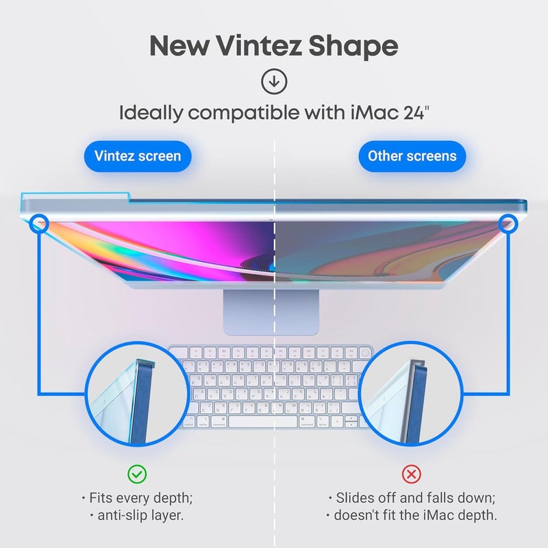 فينتيز واقي شاشة VINTEZ من الضوء الأزرق متوافق مع iMac 24 بوصة (2021، 2022، 2023، 2024، M1، M3، M4) - فيلم حجب الضوء الأزرق المضاد للأشعة فوق البنفسجية لسطح المكتب، مرشح حماية العين، 21.5 × 12.6 بوصة - Image 4