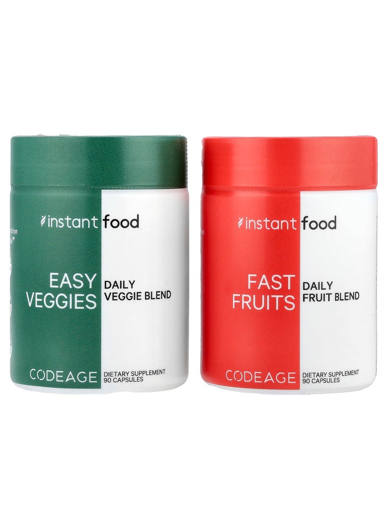 Codeage Easy Veggies Daily Veggie Blend / Fast Fruits Daily Fruit Blend, 2 Bottles, 90 Capsules Each