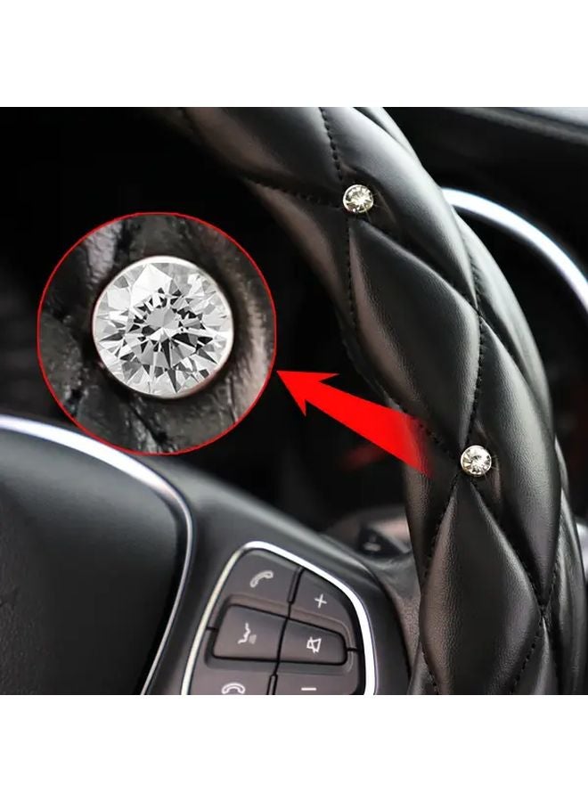 Black Faux Leather Steering Wheel Cover With Diamond Stitching Non Slip Grip 14 5 15 Inch - Image 3