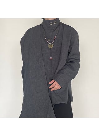 2024 Niche plus size Retro Style High-end French Vertical Collar Shirt Semi-high Collar Design Scarf Shirt with Strap Grey - pzsku/Z04AB63B1F1D4E23D360FZ/45/1746213684/1354303c-257b-4526-be0b-74f536234a3c