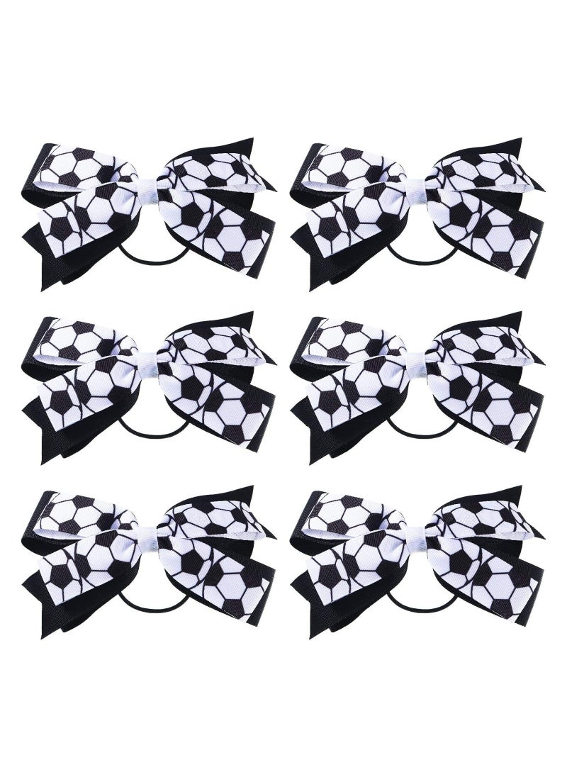 KASTWAVE - Soccer Headband for Girls with Bows, 6 Pieces Sweet Black and White Hair Band Ponytail Holder, Hair Tie Accessories for Girl Women Player School Team Football Themed Party Supplies - Image 1