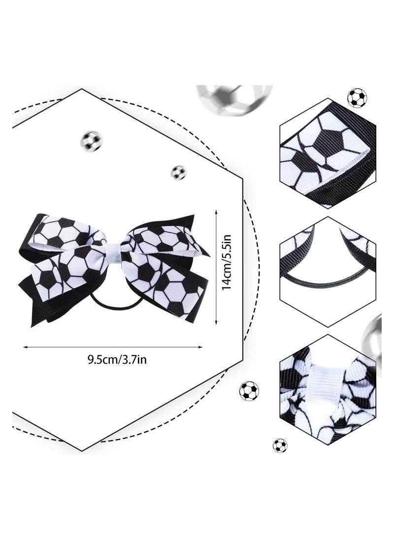 KASTWAVE - Soccer Headband for Girls with Bows, 6 Pieces Sweet Black and White Hair Band Ponytail Holder, Hair Tie Accessories for Girl Women Player School Team Football Themed Party Supplies - Image 1