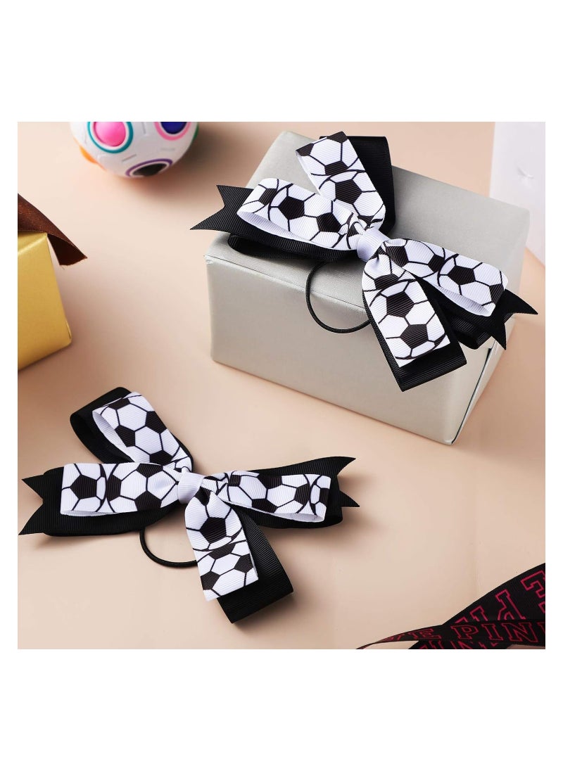 KASTWAVE - Soccer Headband for Girls with Bows, 6 Pieces Sweet Black and White Hair Band Ponytail Holder, Hair Tie Accessories for Girl Women Player School Team Football Themed Party Supplies - Image 1