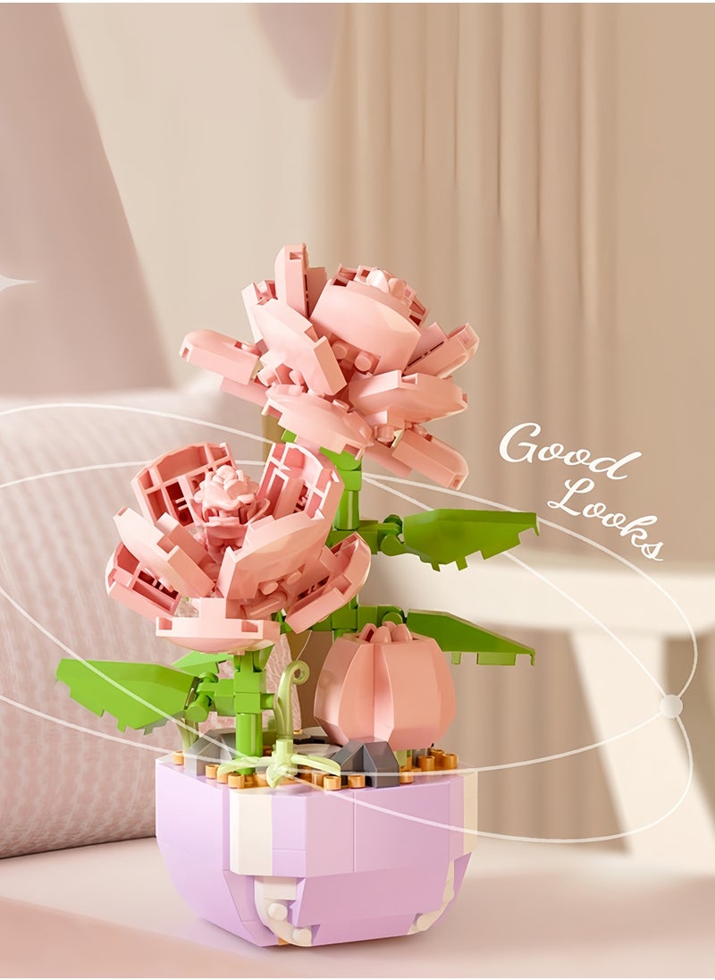 Generic Children's mini building block flower toys 317 pieces, cute artificial plant flower building blocks, suitable for home office decoration, birthday gifts, parent-child games, desktop accessories, suitable for children aged 3 4 5-9  - Image 3