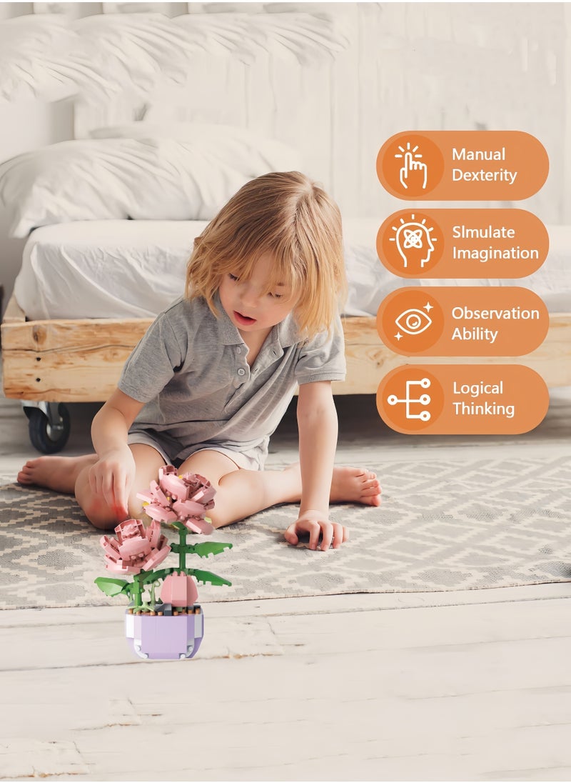 Generic Children's mini building block flower toys 317 pieces, cute artificial plant flower building blocks, suitable for home office decoration, birthday gifts, parent-child games, desktop accessories, suitable for children aged 3 4 5-9  - Image 5