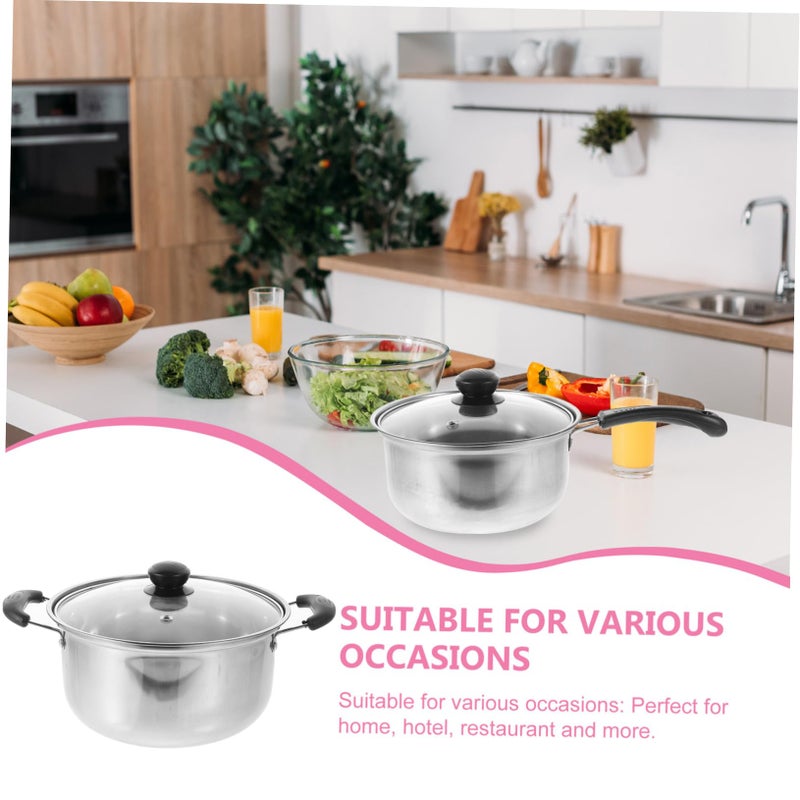 Stainless Steel Induction Cookware Set 3 Piece Flat Bottom Frying Pan Soup Pot Milk Pot - Image 3