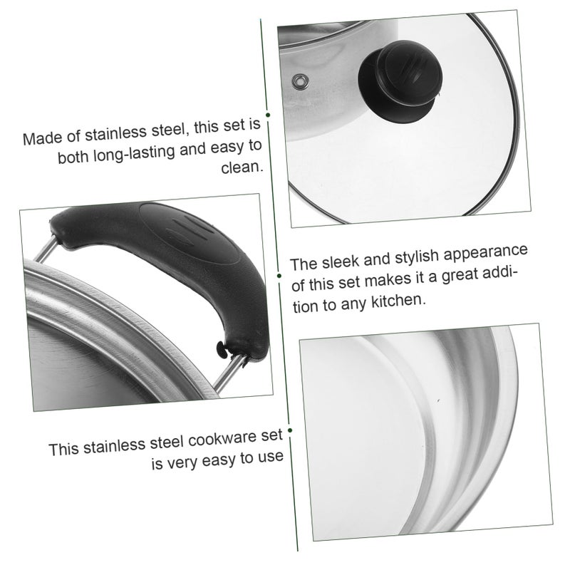 Stainless Steel Induction Cookware Set 3 Piece Flat Bottom Frying Pan Soup Pot Milk Pot - Image 5
