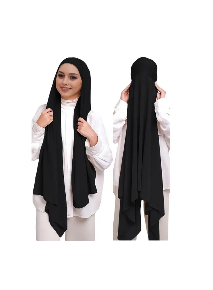 زيمي وشاح نسائي أسود مزدوج الطبقات، الطبقة الخارجية رقيقة وشفافة، مما يضيف جمالًا ضبابيًا، والطبقة الداخلية ناعمة ومريحة، ومناسبة للارتداء كغطاء للرأس، مما يُظهر الكرامة والأناقة (70*180 سم) - Image 3