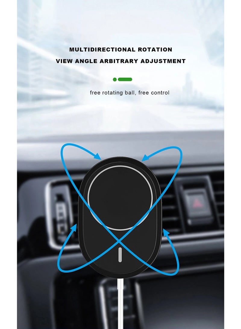 WUW 15W Car Mount Charger Stand Holder Magnetic Wireless Fast Charging for Apple MagSafe iPhones, USB Cable - Image 4