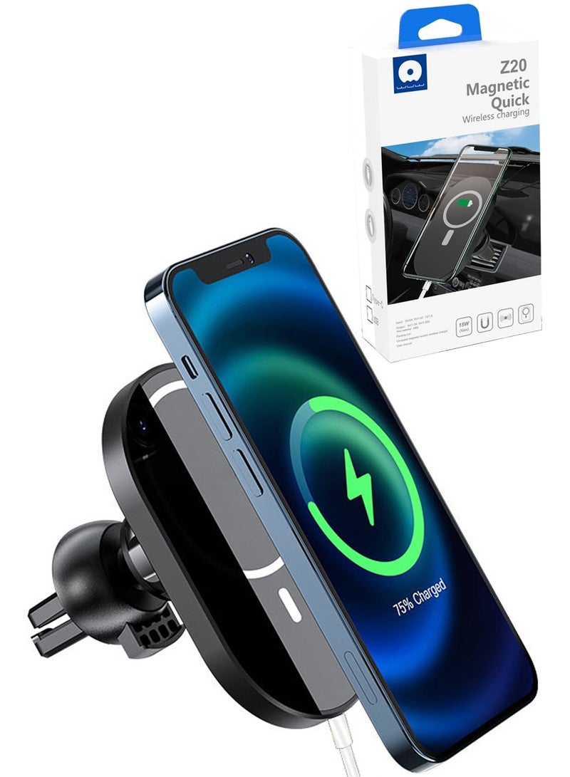 WUW 15W Car Mount Charger Stand Holder Magnetic Wireless Fast Charging for Apple MagSafe iPhones, USB Cable - Image 1