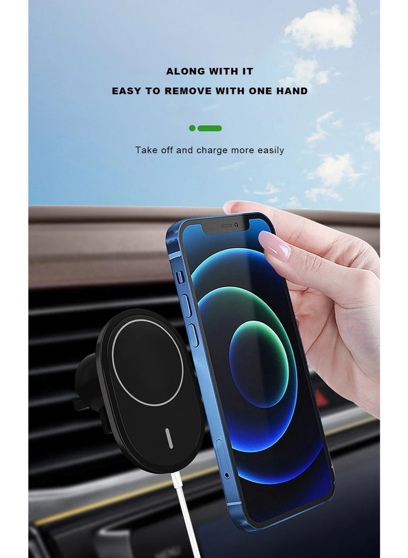 WUW 15W Car Mount Charger Stand Holder Magnetic Wireless Fast Charging for Apple MagSafe iPhones, USB Cable - Image 3