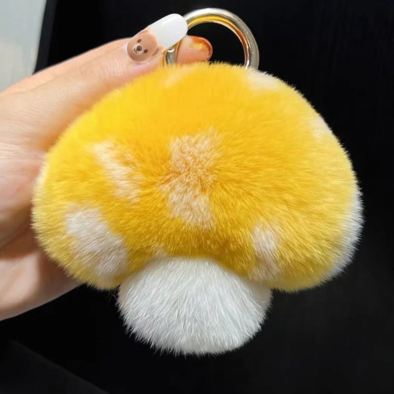 Y&D RW Cartoon Mushroom Doll Plush Keychain Toys Cute Fur Pom Pom Fluffy Stuffed Key Rings Bag Charm Pendant Key Chains - Image 5