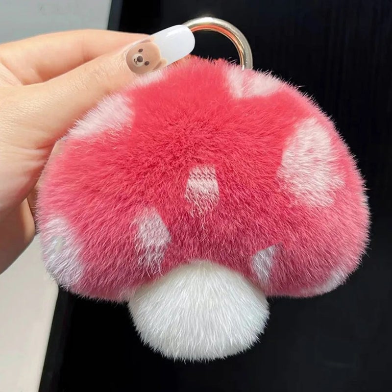 Y&D RW Cartoon Mushroom Doll Plush Keychain Toys Cute Fur Pom Pom Fluffy Stuffed Key Rings Bag Charm Pendant Key Chains - Image 1