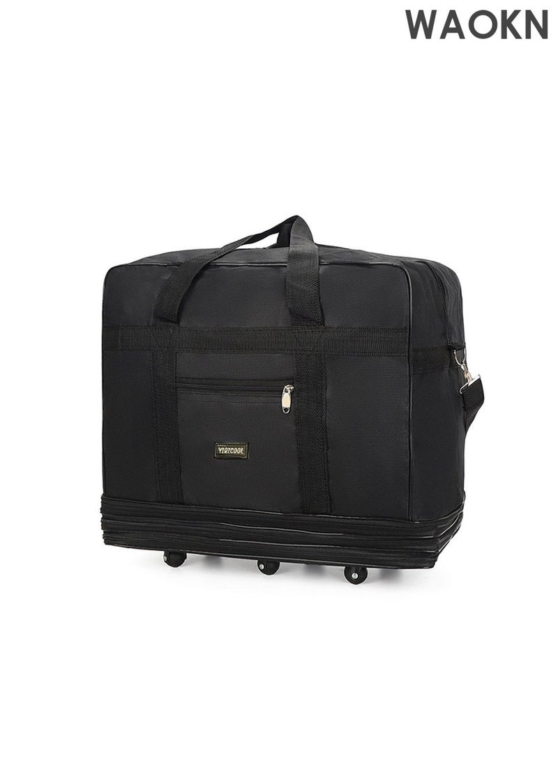 WAOKN Expandable Foldable Luggage Bag, Collapsible Suitcase with Combination Lock, Rolling Duffel Bag with 2 Straps, Carry On Luggage Bag with Spinner Wheels, Waterproof Oxford Multifunction Travel Bag with Shoulder Straps for Men Women - Image 4