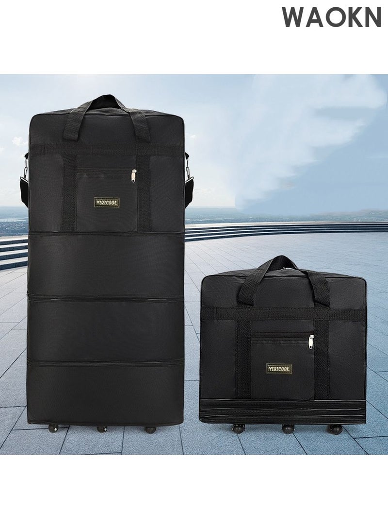 WAOKN Expandable Foldable Luggage Bag, Collapsible Suitcase with Combination Lock, Rolling Duffel Bag with 2 Straps, Carry On Luggage Bag with Spinner Wheels, Waterproof Oxford Multifunction Travel Bag with Shoulder Straps for Men Women - Image 2