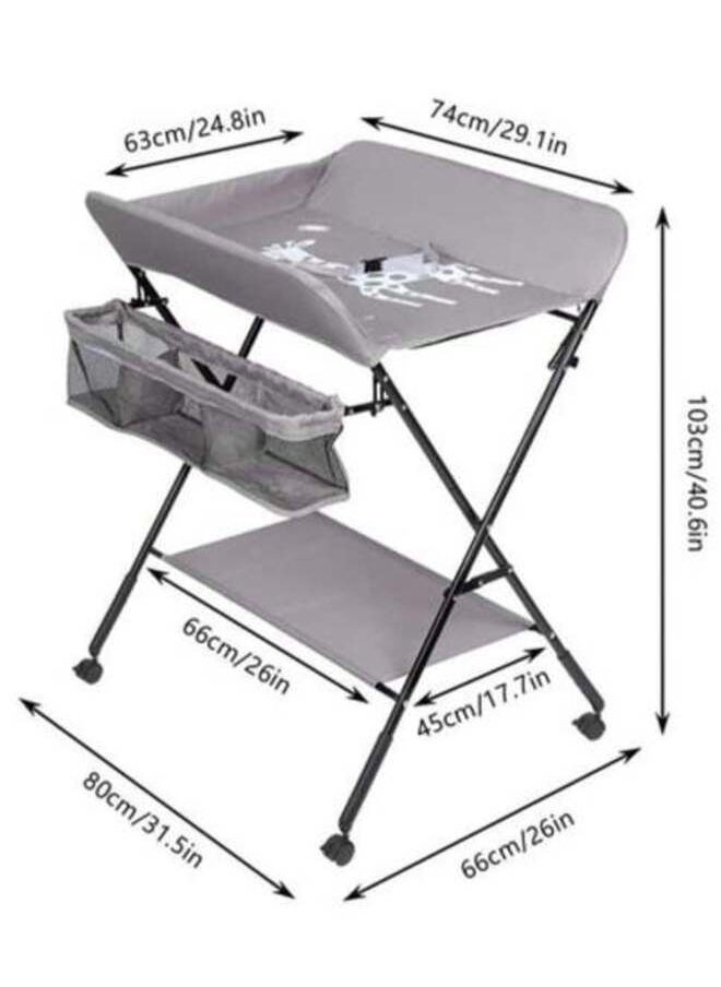 Foldable Baby Changing Table with Wheels and Storage Bag