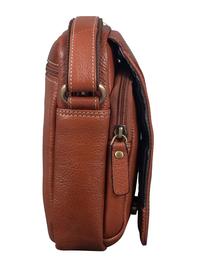 BRAND LEATHER Messenger Bag GENUINE LEATHER Shoulder Bags Travel Bag, Cross body Bags for Work Business (TAN) - Image 3