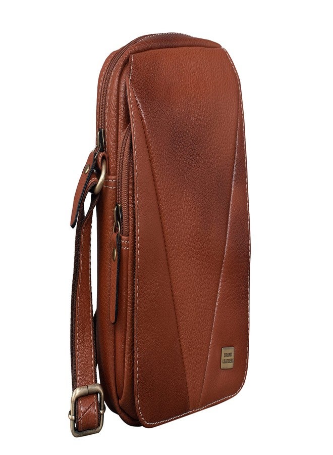 BRAND LEATHER Messenger Bag GENUINE LEATHER Shoulder Bags Travel Bag, Cross body Bags for Work Business (TAN) - Image 1