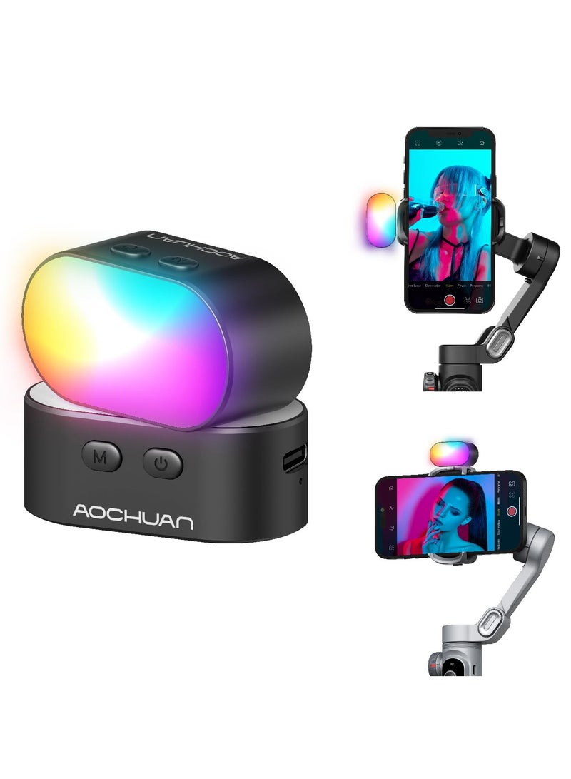 AOCHUAN RGB Magnetic Fill Light for Gimbal LED Video Photography Light 3 Brightness and 7 Color Adjustment for Phone Selfie Live - Image 1