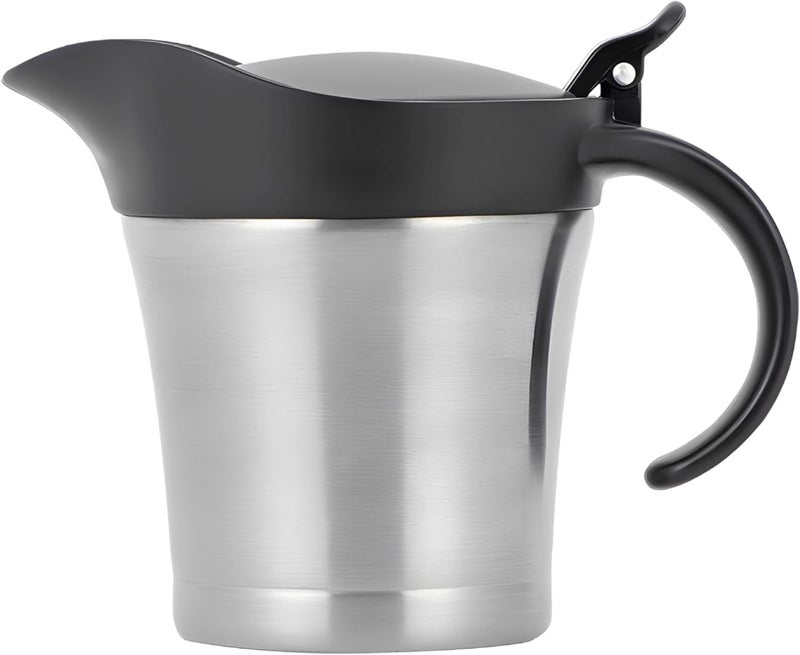 Double-Wall Thermal Gravy Carafe, 15.2 Fl Oz Insulated Gravy Pitcher, Drip-Proof Spout, 304 Stainless Steel Sauce Boat with Lid and Black Handle for Kitchen, Western Cuisine - Image 1