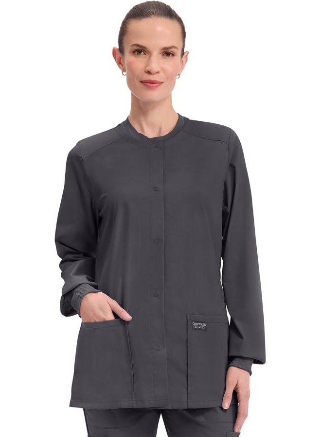 Cherokee Women's Professionals Ww340 Snap Front Warm-Up Jacket Large Pewter - Image 1