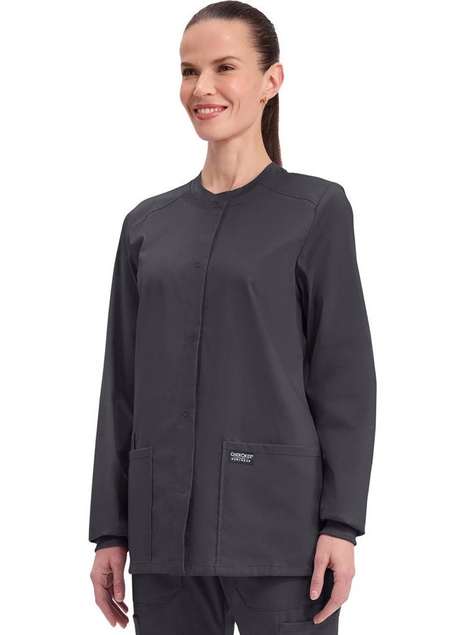 Cherokee Women's Professionals Ww340 Snap Front Warm-Up Jacket Large Pewter - Image 2