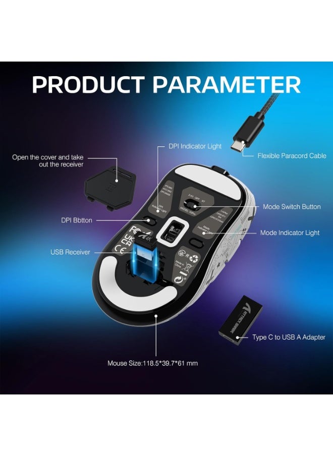 Attack Shark - ATTACK SHARK X3PRO 4K/8K Lightweight Wireless Gaming Mouse with Tri-Mode(Wired/2.4GHz/BT),PAW3395 Optical Sensor,26K DPI,Kailh GM8.0 Switch,Long Battery,7 Buttons for PC/Laptop/Win/Mac(White+Sticker) - Image 1