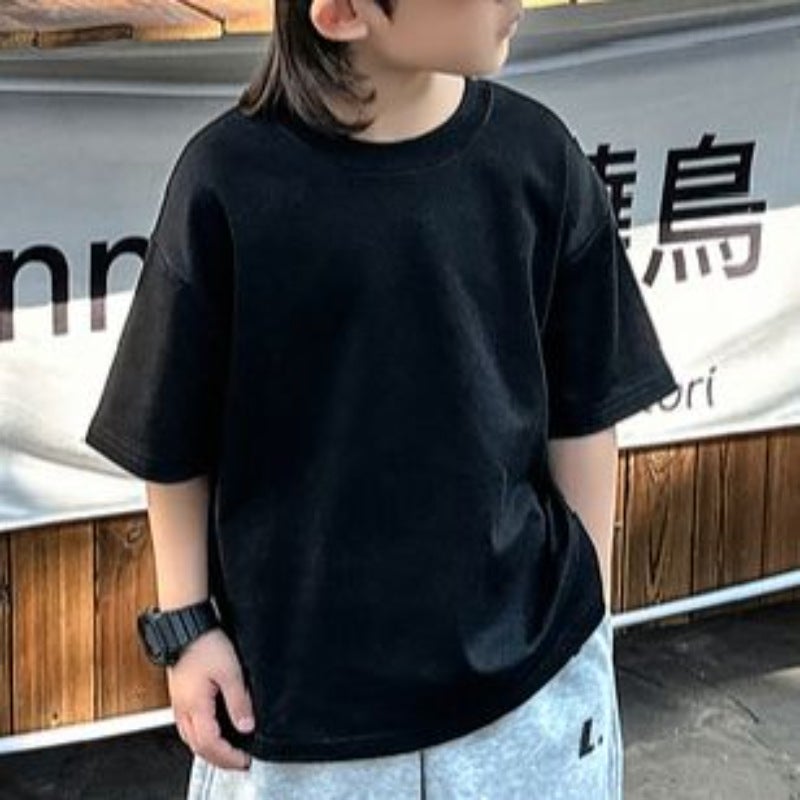 Children'S Wear Short-Sleeved Solid Color Summer Round Neck T-Shirt 100 Pure Cotton Short-Sleeved Men'S And Women'S Children'S Wear Loose Western Style T-Shirt - Image 3