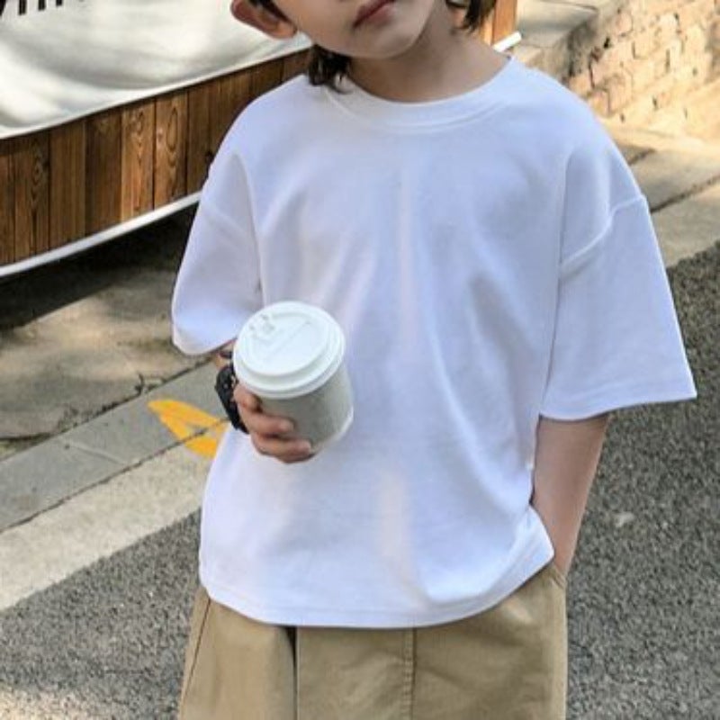 Children'S Wear Short-Sleeved Solid Color Summer Round Neck T-Shirt 100 Pure Cotton Short-Sleeved Men'S And Women'S Children'S Wear Loose Western Style T-Shirt - Image 2