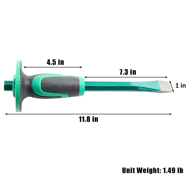 Genubi Industry Masonry Chisel With Hand Guard, 12 inches Heavy Duty Flat End Rock Concrete Mortar Stone Chisel for Demolishing Carving Splitting Breaking Hounding - Image 3