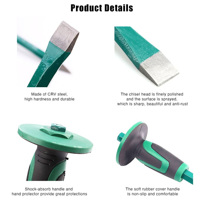 Genubi Industry Masonry Chisel With Hand Guard, 12 inches Heavy Duty Flat End Rock Concrete Mortar Stone Chisel for Demolishing Carving Splitting Breaking Hounding - Image 5