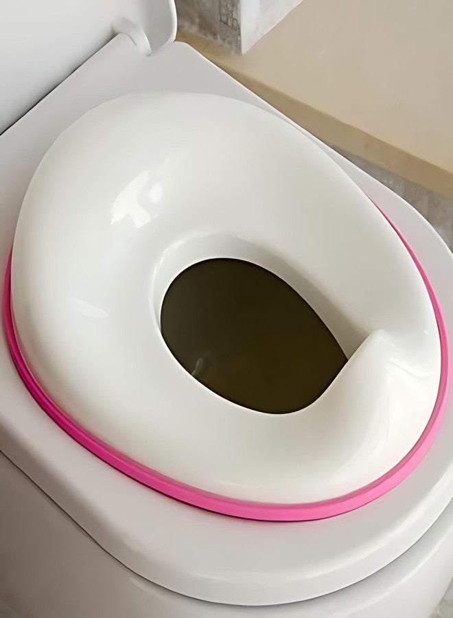 Hian Toddler Toilet Trainer Seat | 36×30 cm | Pink Rim | Anti-Skid Base with Splash Shield & Hanging Hook | Easy-Clean & Hygienic | Fits Round & Oval Toilets | Pack of 1 - Image 1