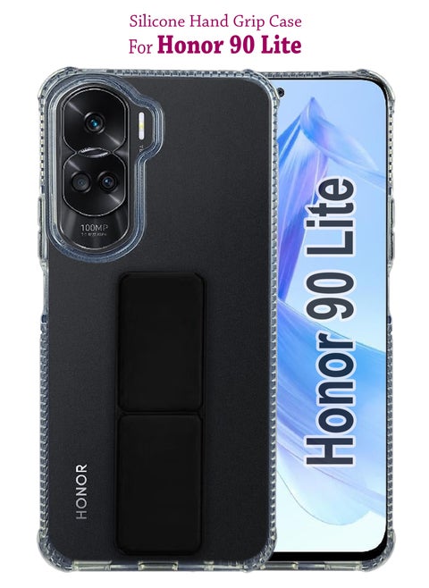 غطاء حماية من السيليكون الفاخر مع قبضة يد مغناطيسية لهاتف Honor 90 Lite - أسود