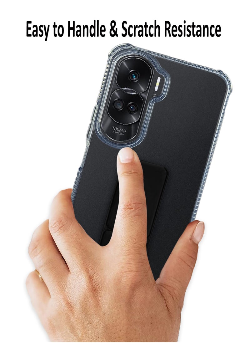 ولديك - غطاء حماية من السيليكون الفاخر مع قبضة يد مغناطيسية لهاتف Honor 90 Lite - أسود - Image 1