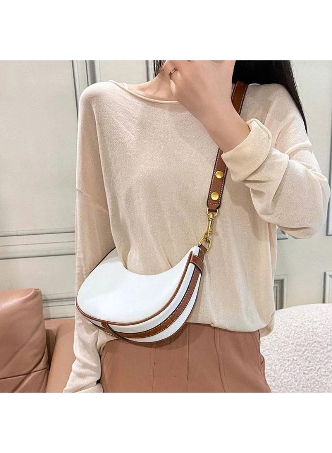 Half Moon Women's Shoulder Bag, Fashion Soft High Quality PU Leather Handbag, White - Image 3