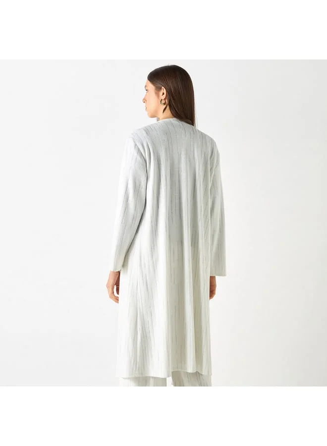 Iconic Iconic Textured Longline Shrug with Long Sleeves