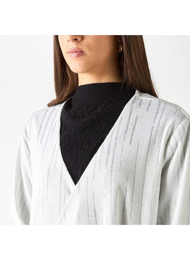 Iconic Iconic Textured Longline Shrug with Long Sleeves  - Image 4
