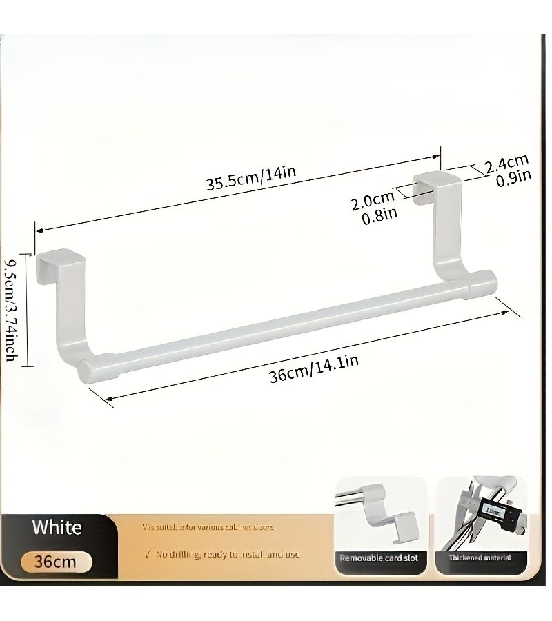 White 14.17 Inch Iron Alloy Towel Rack for Cabinet Door Space Saving Kitchen Dishcloth Holder - Image 4