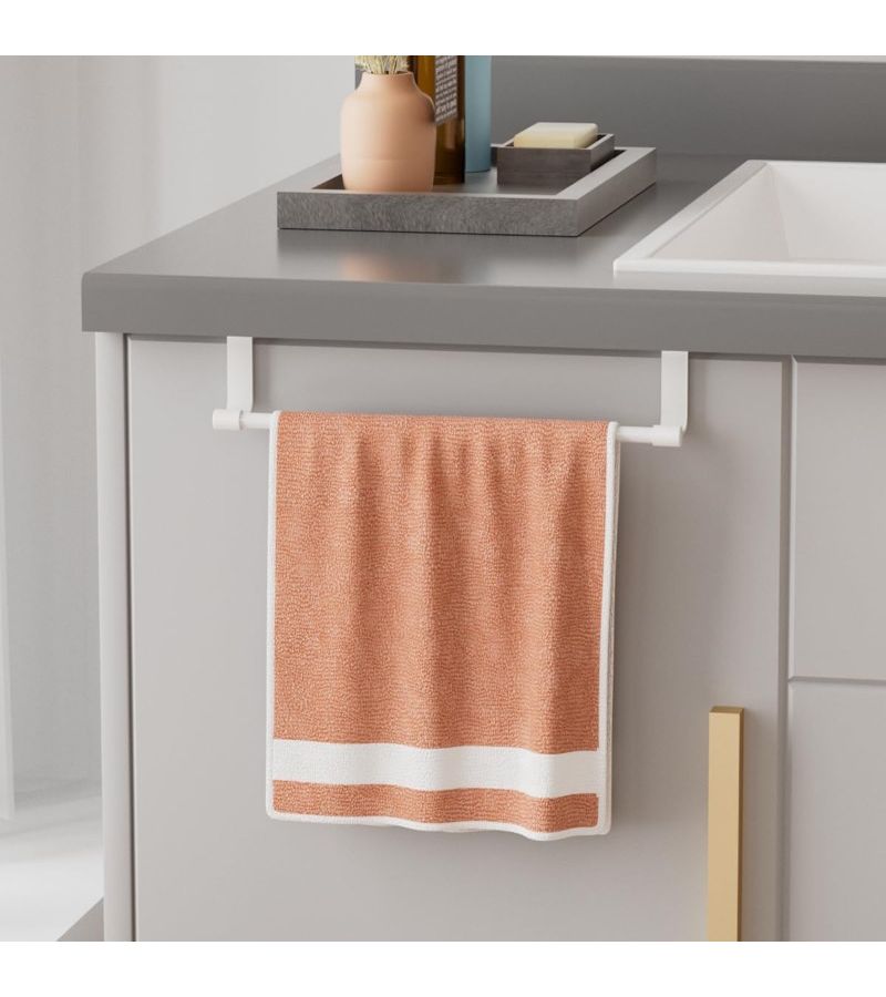 White 14.17 Inch Iron Alloy Towel Rack for Cabinet Door Space Saving Kitchen Dishcloth Holder - Image 5