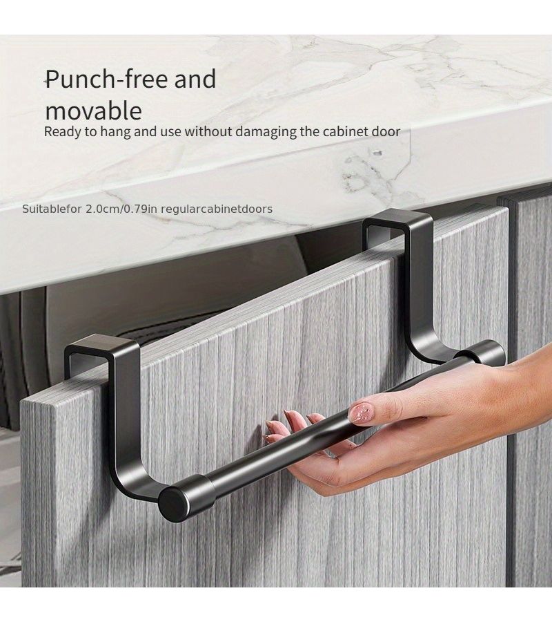 White 14.17 Inch Iron Alloy Towel Rack for Cabinet Door Space Saving Kitchen Dishcloth Holder - Image 2
