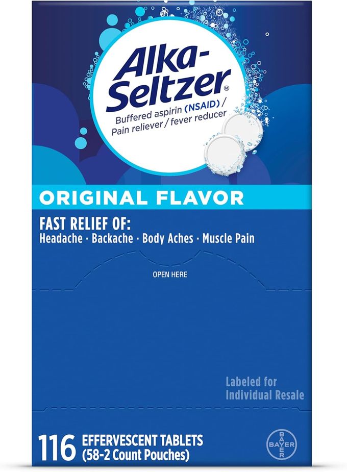 Alka-Seltzer Effervescent Tablets Original Flavor, Fast Multi-Symptom Relief from Headache and Body Ache, Dissolvable Effervescent Fizzy Tablets, Pain Relief Dispenser Pack, 116 Ct - Image 3