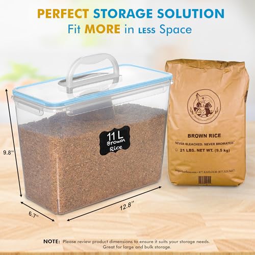 Shazo 2 PC (11L | 372 oz) Flour Sugar Storage Containers with Easy Carry Handle - Plastic Extra Large Food Storage Containers with Lids for Rice Cereal, BPA Free & Airtight Kitchen Pantry Organization - Image 3