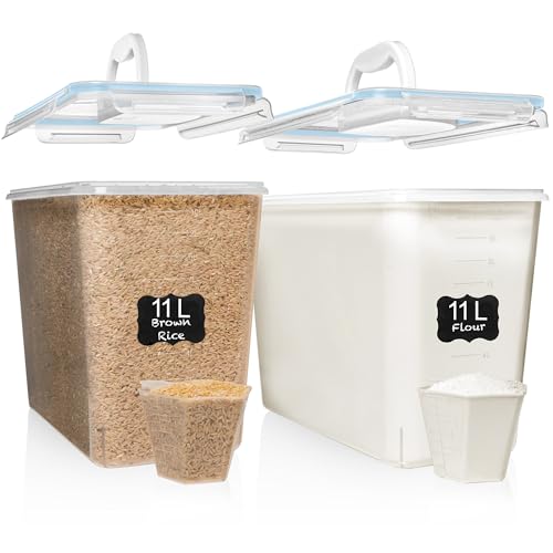 Shazo 2 PC (11L | 372 oz) Flour Sugar Storage Containers with Easy Carry Handle - Plastic Extra Large Food Storage Containers with Lids for Rice Cereal, BPA Free & Airtight Kitchen Pantry Organization - Image 1