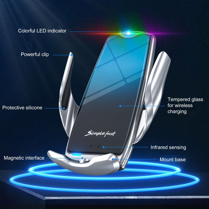 Wireless Charger Air Vent Phone Mount - 2 In 1 Fast Charging Magnetic Function, One-Hand Operation 360° Rotation, Stable Anti-Slip Silver Aluminum Alloy Holder for Car Use - Image 4