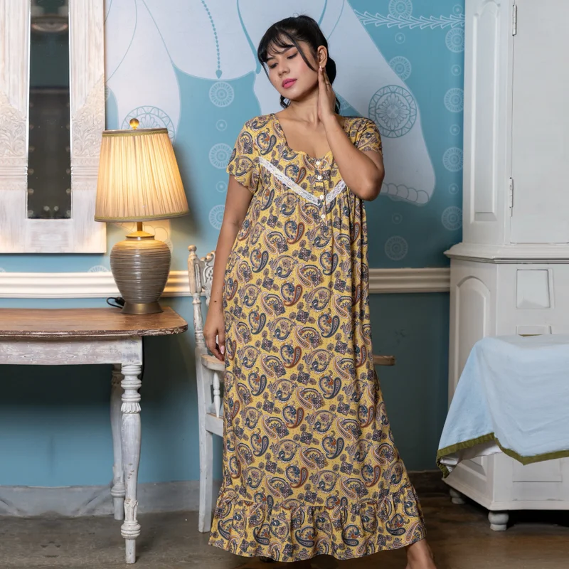 Aadaraya Aadaraya Night Dress Short Sleeves Printed
