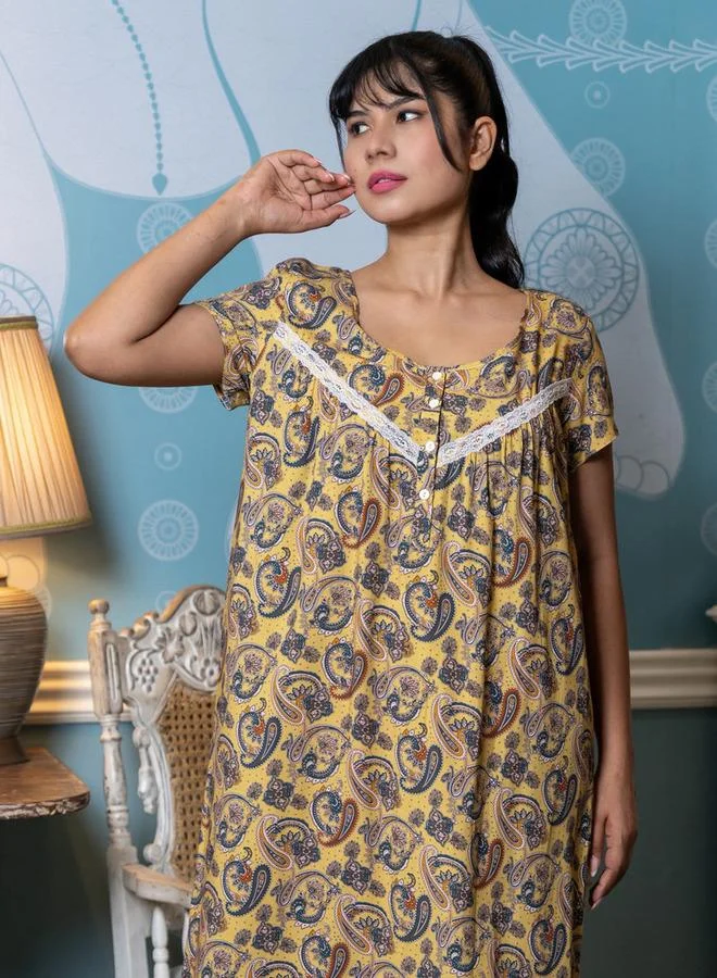 Aadaraya Aadaraya Night Dress Short Sleeves Printed