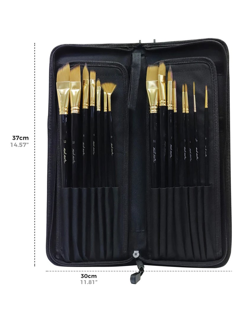 Mont Marte 15-Piece Studio Artist taklon Brush Set With Easel Wallet  - Image 2