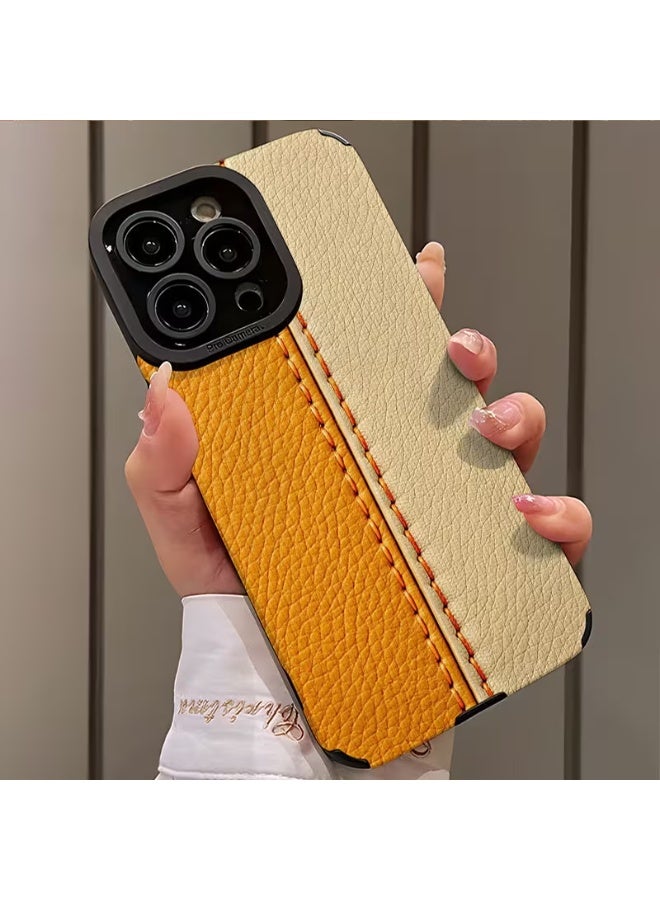 تيمو غطاء هاتف: تصميم نسيج خياطة مقسوم بلونين مختلفين مقاوم للبقع، أنيق، عصري، تصميم خطوط عمودية متوافق مع ايفون 14 بروماكس - Image 2