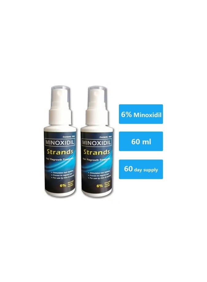 Kirkland Signature Minoxidil Strands (2 bottles) 6% Minoxidil Topical Solution (60ml per bottle) Hair Grower beard Grow 